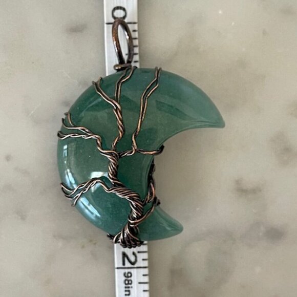 Tree of Life Moon Pendant Copper Wire Wrapped Green - Picture 11 of 12